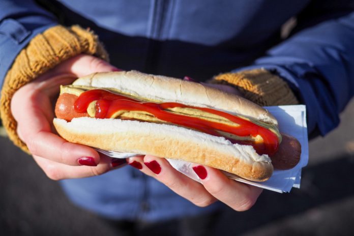 Baseball game foods: hot dog