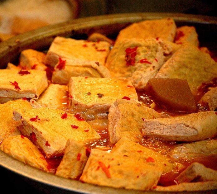 Baked tofu in serving dish