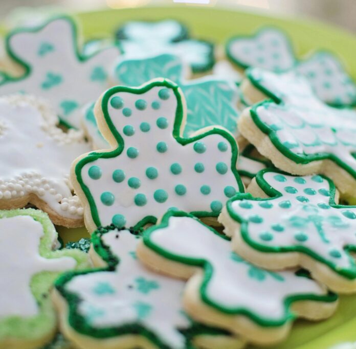 Shamrock shaped frosted cookies